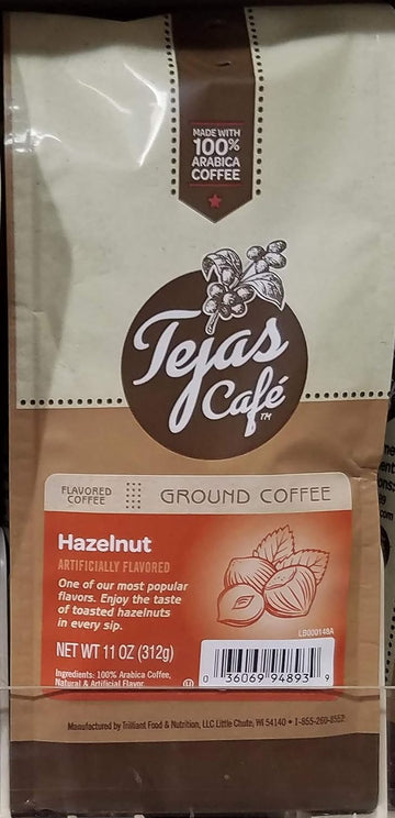 Tejas Cafe Hazelnut Ground Coffee 11 oz (Pack of 2)
