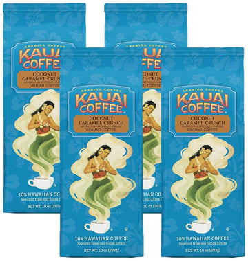 Kauai Coffee Coconut Caramel Crunch Medium Roast - Ground Coffee, 10 oz Package (Pack of 4)