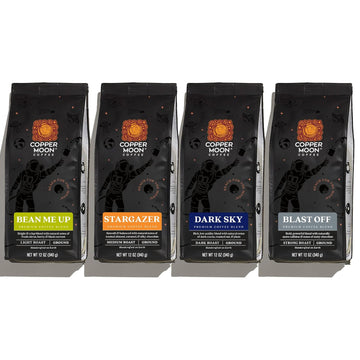Copper Moon Ground Coffee, Light, Medium & Dark Roast, Out of This World Variety Pack, 12 Oz (Pack of 4)
