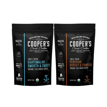 Organic Cold Brew Coffee - Guatemalan Coffee Beans - Ground, Medium Roast, 2 lb, and Single Origin Peruvian Coarsely Ground - Medium Roast 1lb