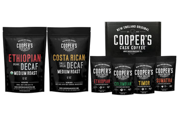Decaffeinated Gourmet Coffee Sampler Gift Box Set - Whole Beans - 4-Pack - 4oz, Organic Ethiopian Decaf Swiss Water Processed SWP - Whole Bean Coffee - 12oz and Decaf Costa Rican Coffee Medium Roast