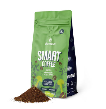 Lionrush Smart Coffee – Ground Dark Roast with Yerba Mate, Lion’s Mane & Adaptogens – Boost Focus, Energy & Creativity – Functional Coffee with Low Acid, Antioxidants – Keto, Non-GMO – 12oz Bag