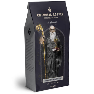 St. Benedict Chocolate Hazelnut Blend Medium Roast Catholic Coffee (Ground) 12 ounces - Small-Batch Crafted, For Catholic Faithful & Coffee Lovers