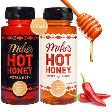 Mike's Hot Honey, Original & Extra Hot, America's #1 Brand of Hot Honey, Spicy Honey Infused with Chili Peppers, Gluten-Free, Paleo-Friendly, Sweet Heat, Perfect for Hot Sauce Lovers (10oz Bottle, 2 Pack)
