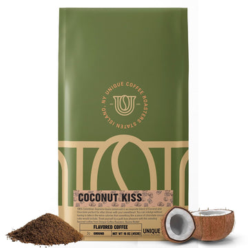 Island Toasted 'Coconut Kiss' Flavored Ground Coffee, 1 LB (16 oz) bag, Medium Roast, 100% Arabica Premium Quality Flavor