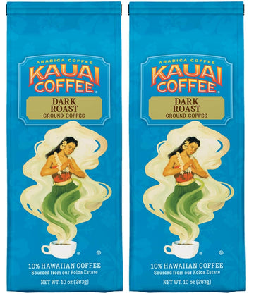Kauai Coffee, Koloa Estate Dark Roast, Ground Coffee, 10oz Bag (Pack of 2)