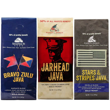 Military Java Group 3-12 oz Bag Coffee Variety Pack: Jarhead, Bravo Zulu, and Stars & Stripes Java