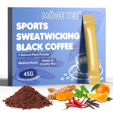 MOGE TEE 5 in 1 Sports Black Coffee, Cold Brew Arabica Coffee Bean Powder, Medium Roast Instant Ground Coffee, 15 Packets