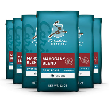 Caribou Coffee, Dark Roast Ground Coffee - Mahogany Blend 72 Ounces (6 Bags of 12 Ounces)