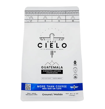 Café Cielo Blend Constellation, The Coffee from Guatemala, 100% Guatemalan Arabica Coffee, Artisanal Cultivation Single Estate Coffee. (Ground, 340g/12 oz), enriched with notes of chocolate, walnut and lemon.