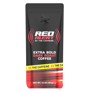 Red Alert Extra Strong Ground Coffee, 10 Oz, Bold and Intense Flavor, High Caffeine for Extra Energy, Perfect for a Powerful Morning Boost