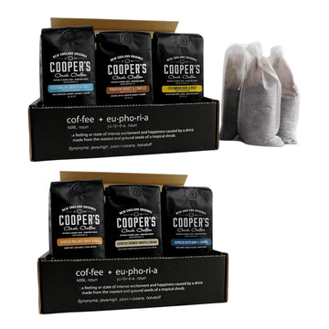 Espresso Coffee Box Set - Ground 3 Bag Gift or Sample Set 24oz and Cold Brew Coffee Box Set - 6 Filter Bags Included - Ground 1.5 lbs