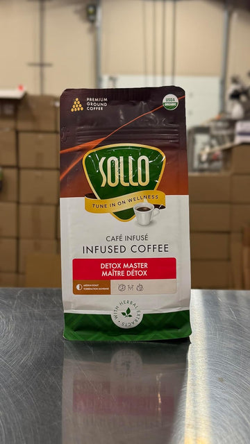 Sollo Detox Ground Infused Coffee for a Healthy Body Support, Medium Roast, Herbal with Garcinia, Ginseng Root, Goji, Cleanse & Digestive Health, 12 oz