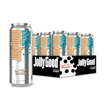 Jolly Good Diet Cream Soda, Low Calorie Soda Pop Drink, Caffeine Free Soft Drinks for Adults & Kids, Craft Soda for Mocktails & Cocktails, Made in America, Vegan, 12 Oz Cans, 12 Pack