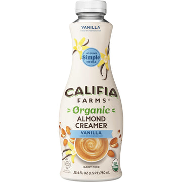 Califia Farms - Organic Vanilla Almond Milk Coffee Creamer, 25.4 Oz, Dairy Free, Plant Based, Vegan, Gluten Free, Non GMO, Almond Creamer, Almond Milk, USDA Organic
