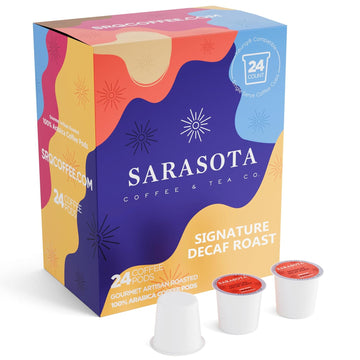 Sarasota Coffee Pods | Decaf Dark Roast | Single Serve for K Cup Pod Brewers | Gourmet, Low Acid, Mold Free | 24 Count