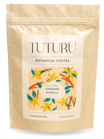Cinnamon Vanilla Ground Coffee - Real Cinnamon & Vanilla - Medium Roast, Flavored Coffee - Smooth Low-Acid - Perfect for Drip, Pour Over or Cold Brew - 8 oz, 22 Servings