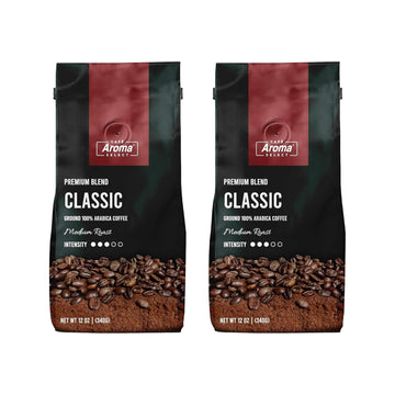 Aroma Select Classic Blend, Ground Arabica Coffee, Medium Roast, Latte-Ready & Brew-Flexible, Enjoy Hot Or Iced, 12 Ounce (2 Pack)