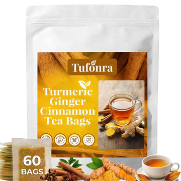 (60 Counts) Premium Turmeric Ginger Cinnamon Tea Bags, Warm and Spicy Turmeric Ginger Herbal Teabags, Natural Ingredients(60)