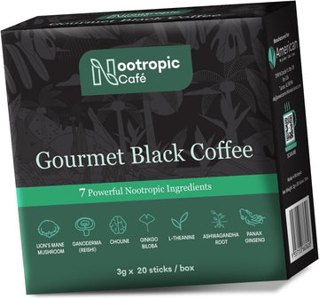 Brain Boosting Mushroom Coffee – Lion’s Mane, Ginkgo Biloba, Ashwagandha, L-Theanine, Choline – Focus & Mood Support – 20 Servings