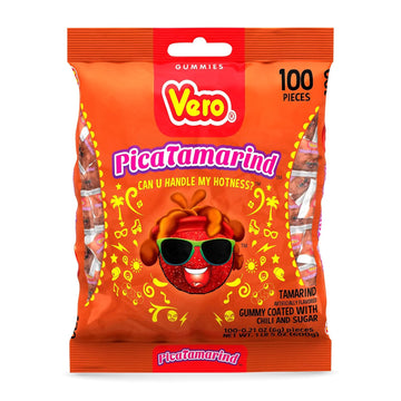 Vero PicaTamarind - Tamarind Flavor Chewy Gummy Treats Coated With Chili Powder & Sugar 100 Pieces (5.15 Oz) - Mexican Candy - Individually Wrapped Gummies for Halloween, Piñatas, and More