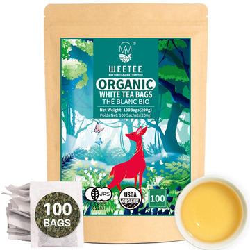 WT WEETEE Organic White Tea Bags, Organic Pure White Tea 100 Count, Mellow & Smooth, Perfect for Hot or Iced Tea