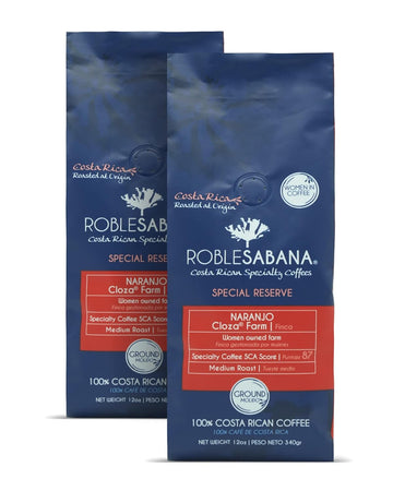 Costa Rican Coffee ROBLESABANA Naranjo Semiwashed process - Specialty grade, Direct Trade, Medium Roast, Ground 12oz (Pack of 2)