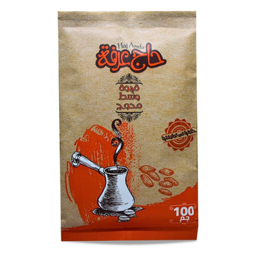 HajArafa Haj Arafa Coffee Medium With Cardamom Roast Coffee Premium Ground Roasted Mud Caffe Beans Arabica Rich Pure Arabic Enjoy Taste Cafe Halal (1 Pack = 3.52 oz / 100 gm) حاج عرفة قهوة وسط محوج