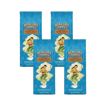 Kauai Hawaiian Ground Coffee, Coconut Caramel Crunch Flavor, Hawaiian Coffee from Hawaii's Largest Coffee Grower - Bold, Rich Blend, 10 Ounce (Pack of 4)