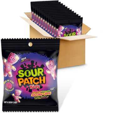 SOUR PATCH KIDS Glow Ups Strawberry-Watermelon Soft & Chewy Candy, 12-3.08 oz Bags