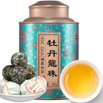 XIXICHA White Peony Tea White Tea Pearls 2013Yr Bai Mu Dan Aged White Tea Loose Leaf Fuding White Tea Chinese Tea White Tea Balls Bai Cha Long Zhu 200g/7oz Soft & Sweet Aroma 白茶 白牡丹茶 福鼎白茶