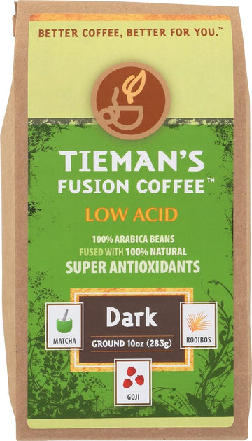 Tieman's Fusion Dark Roast Ground Coffee, Caffeinated, Low Acid, 10 Ounce (Pack of 6)