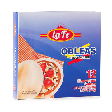 La Fe Obleas 2.96oz - 12 Wafers - 1 Pack - Flour Wafer Delicious Cajeta Snack - Dulces Colombianos