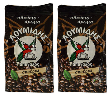 Loumidis Greek Ground Coffee Papagalos Traditional 2 Pack Dark Roast (3.5 Ounces)