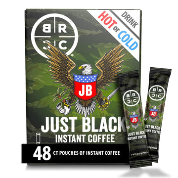 Black Rifle Coffee Company Instant Coffee Sticks - Roasted Blend Made from Pure Arabica Beans - Colombian & Brazilian Beans - Veteran Founded & American Made (Just Black, 48 Count)
