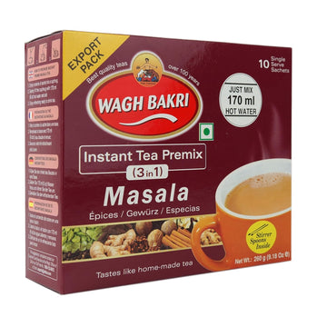 Wagh Bakri Instant Masala Tea | 3 in 1 Sugar+Milk Solids+ Tea | 10 Single Serve Sachets | 140g (4.93 Ounce)