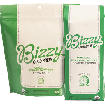Bizzy Organic Cold Brew Coffee | Bundle | Coarse Ground Coffee | Espresso Blend 1 LB + Espresso Blend Brew Bags 4-count | 2 Pack
