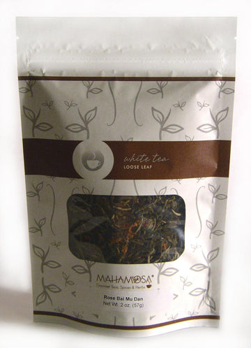 Mahamosa Rose White Tea (Bai Mu Dan) 2 oz, Loose Leaf White Tea Blend (pai mu tan tea, bai mudan tea) (with safflowers, rose petals, rose buds, rose flavor)