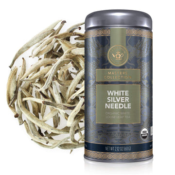 Teabloom Organic White Silver Needle Loose Leaf Tea, Rare USDA Certified Organic & Kosher White Tea With Delicate Honeysuckle Notes, 2.12 oz/60 g Canister Makes 35-50 Cups