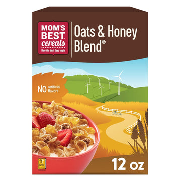 Mom's Best Oats and Honey Blend Breakfast Cereal, Breakfast Cereal with Flakes and Granola Clusters, 12 OZ Box (Pack of 8)