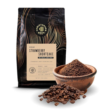 Christopher Bean Coffee - Regular Ground Universal Drip Strawberry Shortcake Flavored Coffee | Coffee Beans with Medium Roast 100% Arabica, No Sugar, No Fats, Non-Gmo | 10-Ounce Bag
