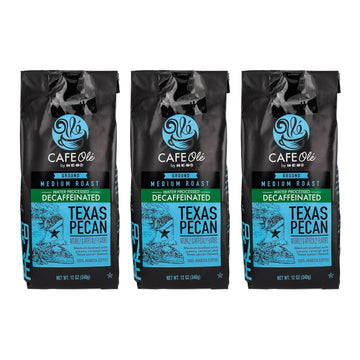 Cafe Ole - Texas Pecan Decaffeinated Coffee - Ground Decaf - 12 oz. (3 Pack)