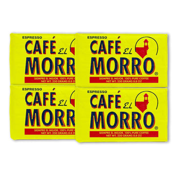 Café El Morro Dark Roast Espresso Ground Coffee, Bulk Coffee, Authentic Puerto Rican Style Coffee, Vacuum Sealed, Ground Espresso Beans, 9 oz (4 Pack)