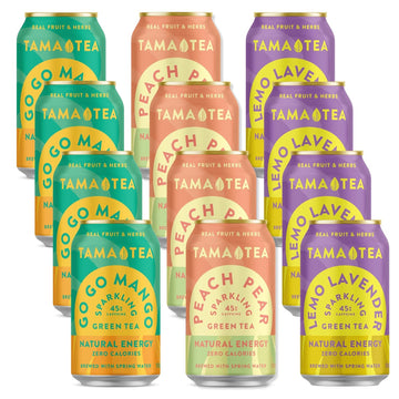 Sparkling Green Tea Variety Pack by Tama Tea - Made with Real Fruit & Herbs - Zero Sugar, Zero Calories, Non-GMO - Naturally Energizing Green Tea High in Antioxidants & Nootropics - Pack of 12