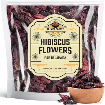 Hibiscus Flowers 4oz – All-Natural & Triple Cleaned for Vibrant Flavor. Whole Soft Flor de Jamaica Petals, Use for Refreshing Hot or Iced Tea, Agua Fresca & More. By El Molcajete