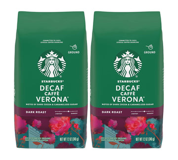 Starbucks Decaf Ground Coffee, Caffè Verona, Dark Roast Decaffeinated Ground 100% Arabica Coffee, Notes of Dark Cocoa & Caramelized Sugar, 12-Ounce Bag (Pack of 2)
