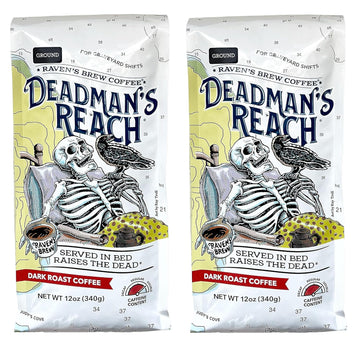 Raven's Brew Coffee High Caffeine Coffee Dark Roast Ground - Deadman's Reach 2-pack of 12oz