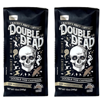 Raven's Brew Coffee High Caffeine Coffee Dark Roast Ground - Double Dead 2-pack of 12oz