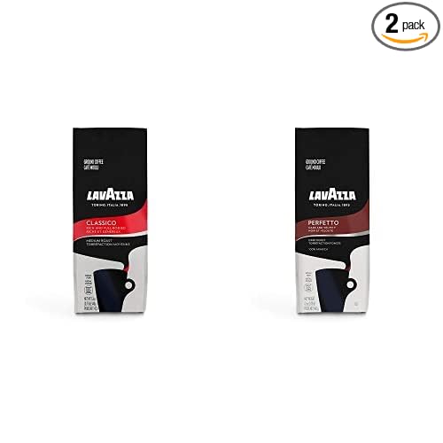 Lavazza Classico Ground Coffee Blend, Medium Roast, 12 Oz Bag + Lavazza Perfetto Ground Coffee Blend, Dark Roast, 100% Arabica, Full-bodied, 12 Oz Bag Value Pack/Bundle