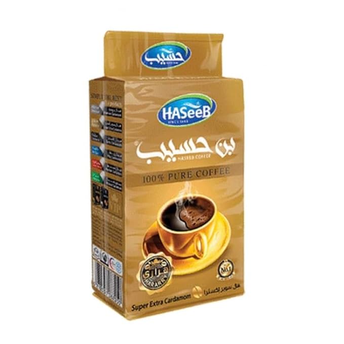 Haseeb Turkish Coffee Syrian-Style Ground Roasted With Cardamom 100% Pure (500 G, Super Extra Cardamom)